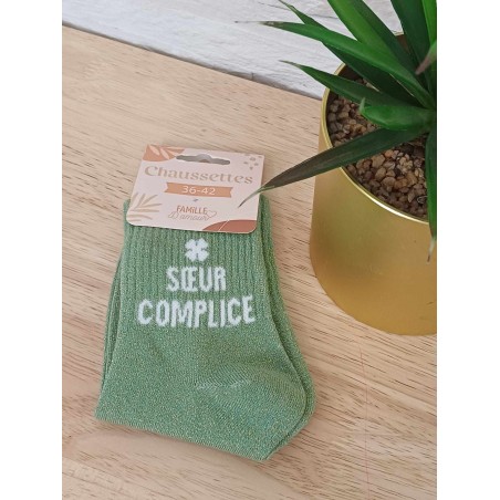 Chaussettes à paillettes "sœur complice" vertes