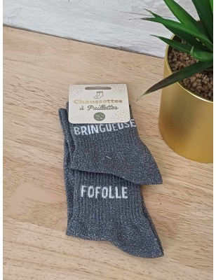 Chaussettes à paillettes "bringueuse fofolle" noires