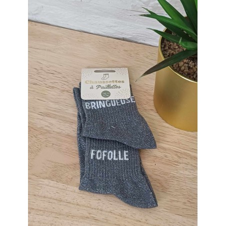 Chaussettes à paillettes "bringueuse fofolle" noires