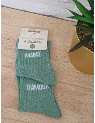 Chaussettes à paillettes duo "mamie d'amour" vertes