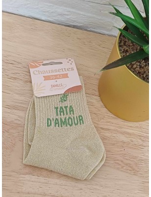 Chaussettes à paillettes "tata d'amour" dorées