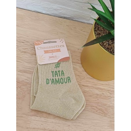 Chaussettes à paillettes "tata d'amour" dorées