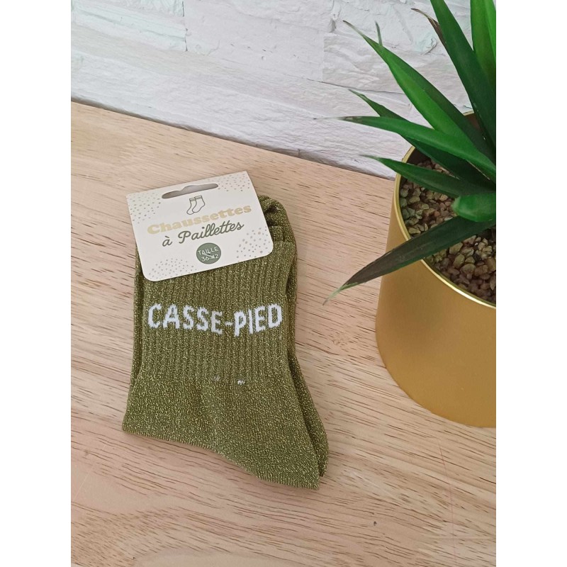 Chaussettes à paillettes "casse-pied" kaki