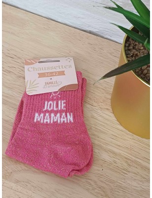 Chaussettes à paillettes "jolie maman" fushia