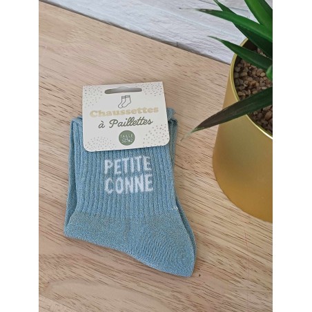 Chaussettes à paillettes "petite conne" bleue