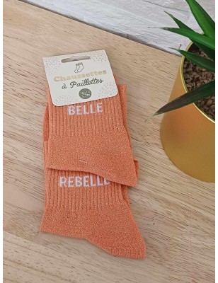 Chaussettes à paillettes "belle rebelle" orange