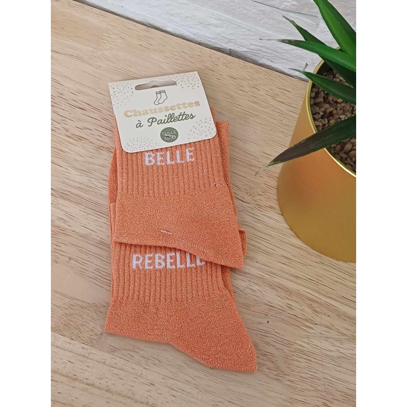 Chaussettes à paillettes "belle rebelle" orange