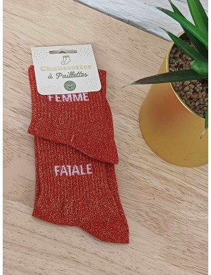 Chaussettes à paillettes duo "femme fatale" rouille