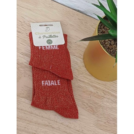 Chaussettes à paillettes duo "femme fatale" rouille