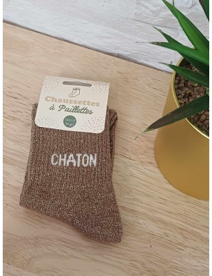 Chaussettes à paillettes "chaton" marron