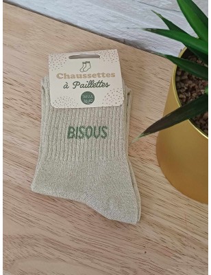 Chaussettes à paillettes "bisou" dorées