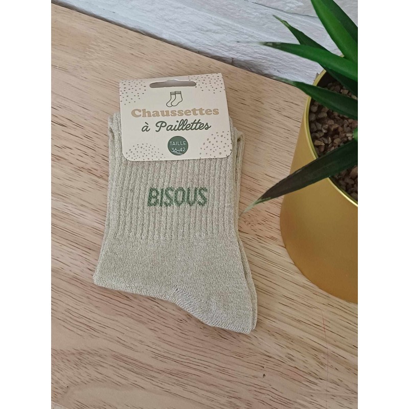 Chaussettes à paillettes "bisou" dorées