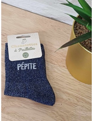 Chaussettes à paillettes "pépite" bleu foncé