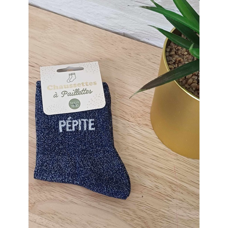 Chaussettes à paillettes "pépite" bleu foncé