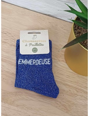 Chaussettes à paillettes "emmerdeuse" bleues