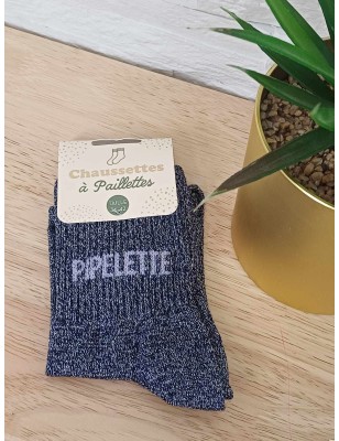 Chaussettes à paillettes "pipelette" bleu foncé