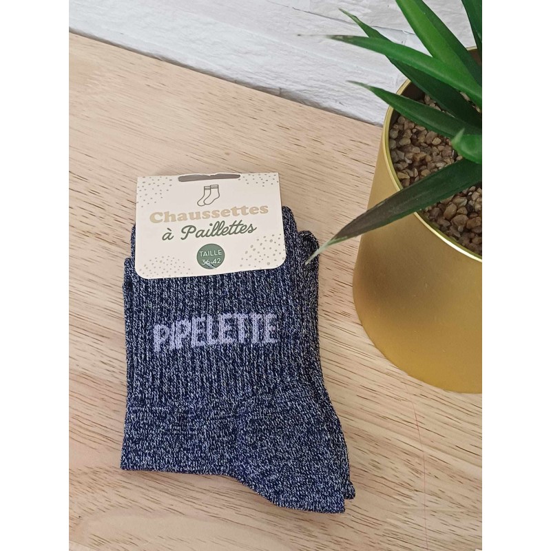 Chaussettes à paillettes "pipelette" bleu foncé