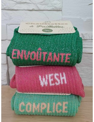 Chaussettes à paillettes "wesh" fushia