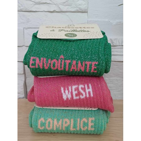 Chaussettes à paillettes "wesh" fushia