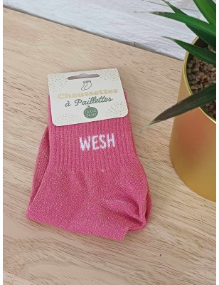 Chaussettes à paillettes "wesh" fushia