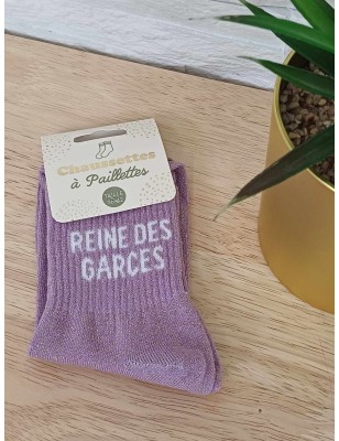 Chaussettes à paillettes "reine des garces" violettes