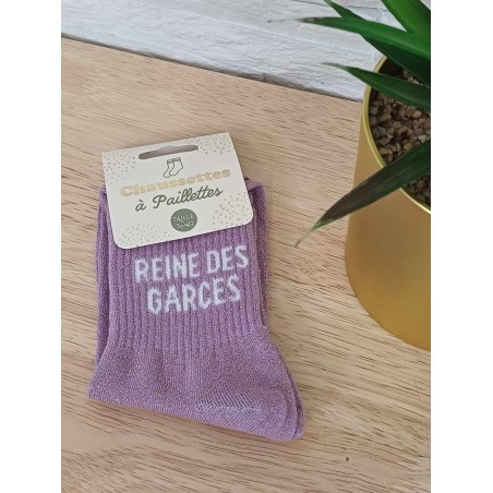 Chaussettes à paillettes "reine des garces" violettes