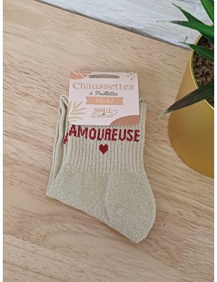 Chaussettes à paillettes "amoureuse" dorées