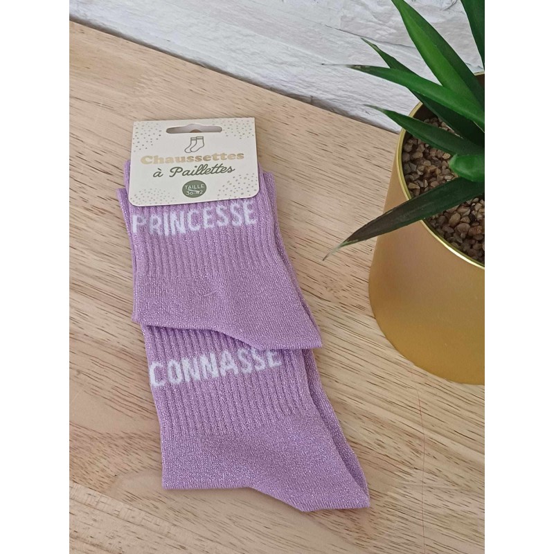 Chaussettes à paillettes duo "princesse connasse" violettes