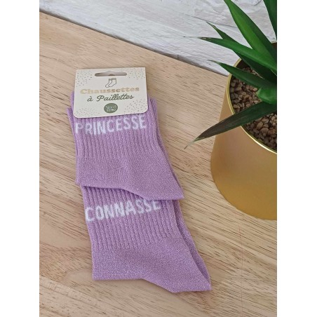 Chaussettes à paillettes duo "princesse connasse" violettes