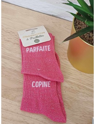 Chaussettes à paillettes "parfaite copine" fushia