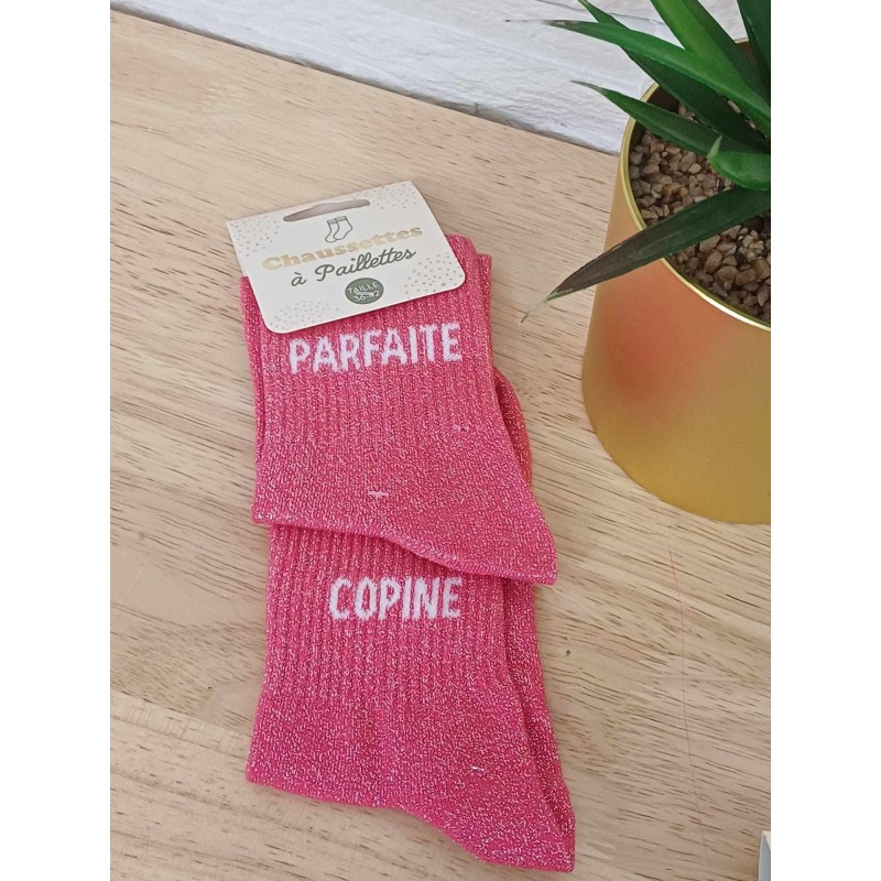 Chaussettes à paillettes "parfaite copine" fushia