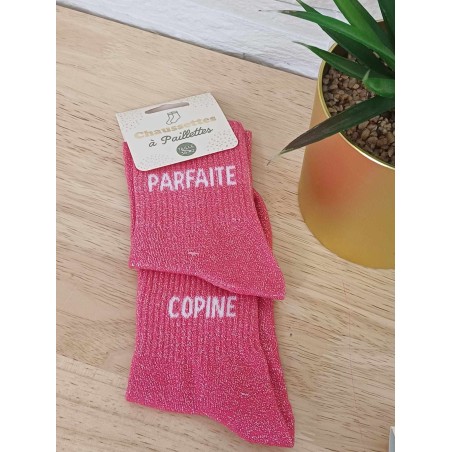 Chaussettes à paillettes duo "parfaite copine" fushia