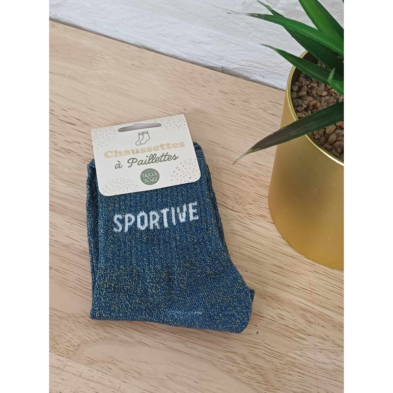 Chaussettes à paillettes "sportive" bleu canard