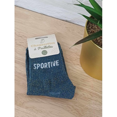 Chaussettes à paillettes "sportive" bleu canard