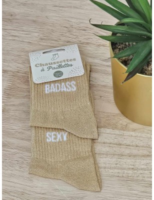 Chaussettes à paillettes duo "badass sexy" dorées