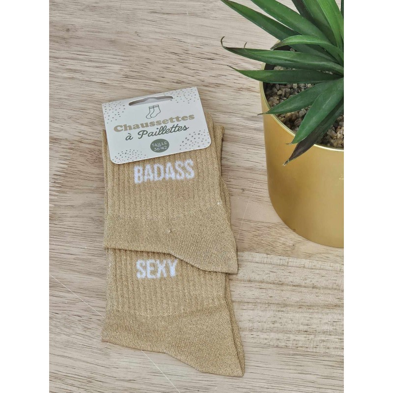 Chaussettes à paillettes duo "badass sexy" dorées