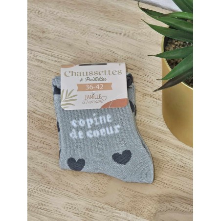 Chaussettes à paillettes "copine de cœur" grises