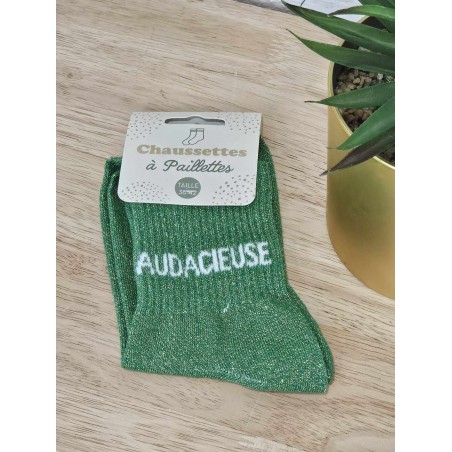 Chaussettes à paillettes "audacieuse" vertes