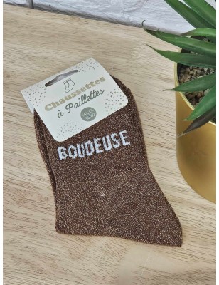 Chaussettes à paillettes "boudeuse" marron