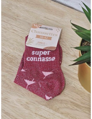 Chaussettes à paillettes "super connasse" rose foncé