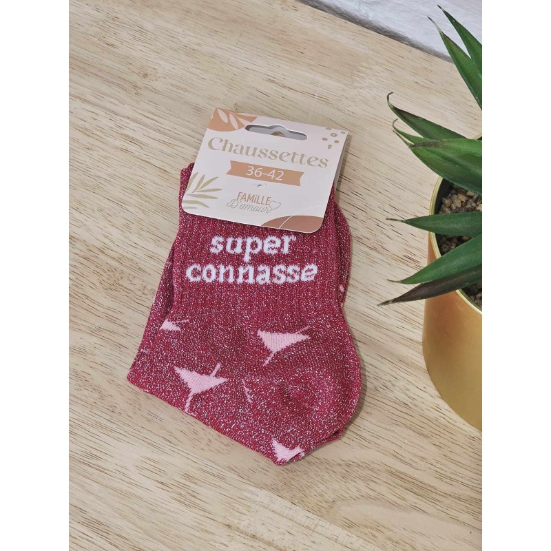 Chaussettes à paillettes "super connasse" rose foncé