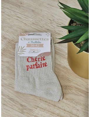 Chaussettes à paillettes "chérie parfaite" dorées