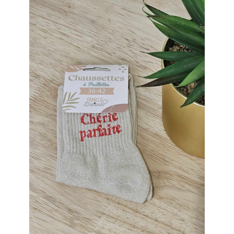 Chaussettes à paillettes "chérie parfaite" dorées