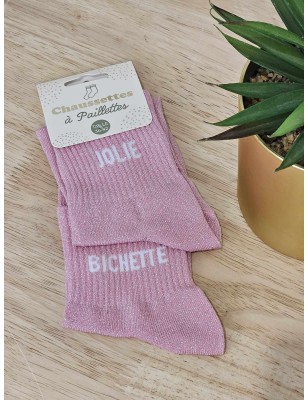 Chaussettes à paillettes duo "jolie bichette" roses