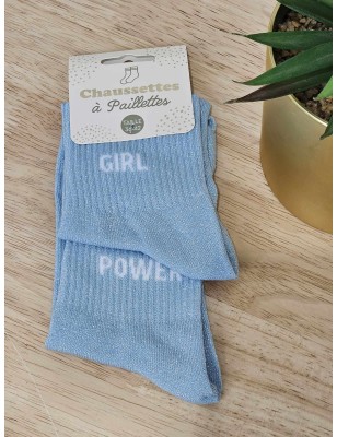 Chaussettes à paillettes duo "girl power" bleues