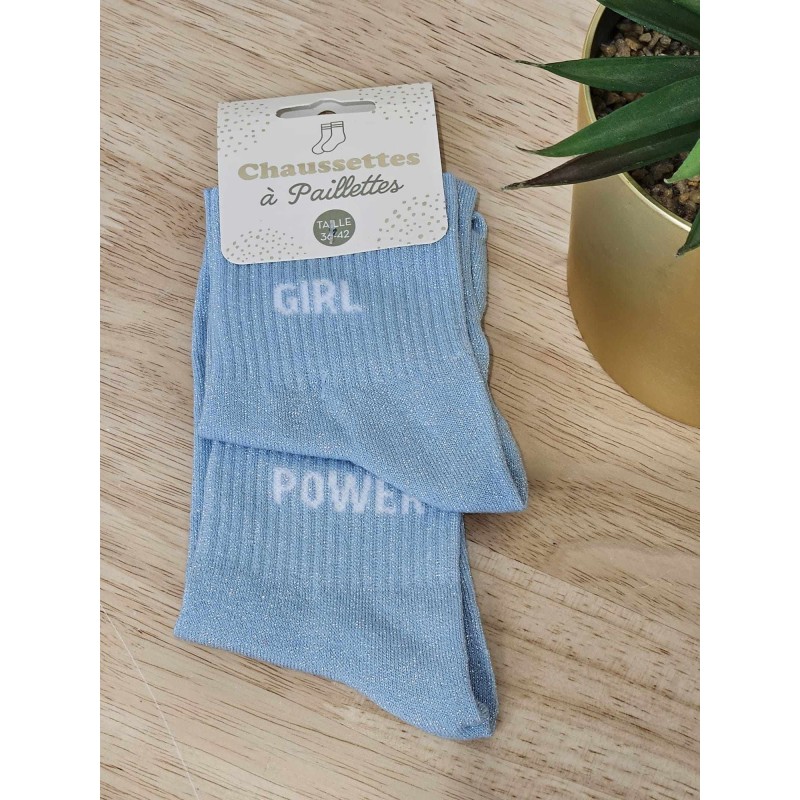 Chaussettes à paillettes duo "girl power" bleues