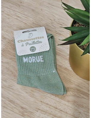 Chaussettes à paillettes "morue" vertes