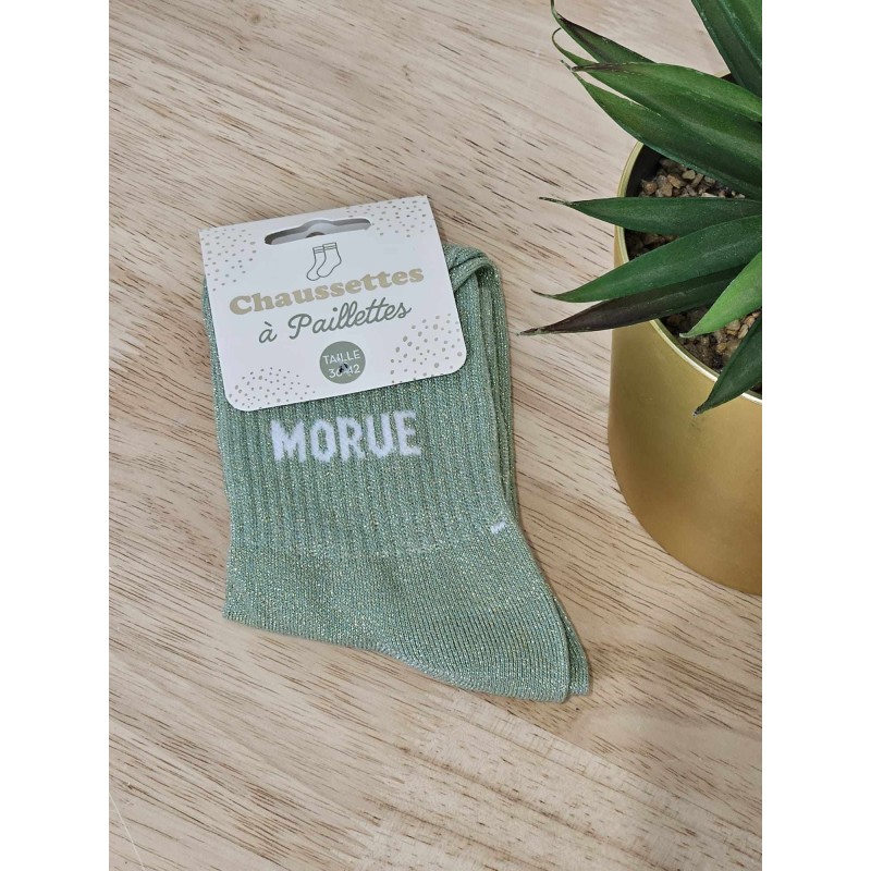 Chaussettes à paillettes "morue" vertes