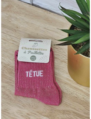 Chaussettes à paillettes "têtue" fushia