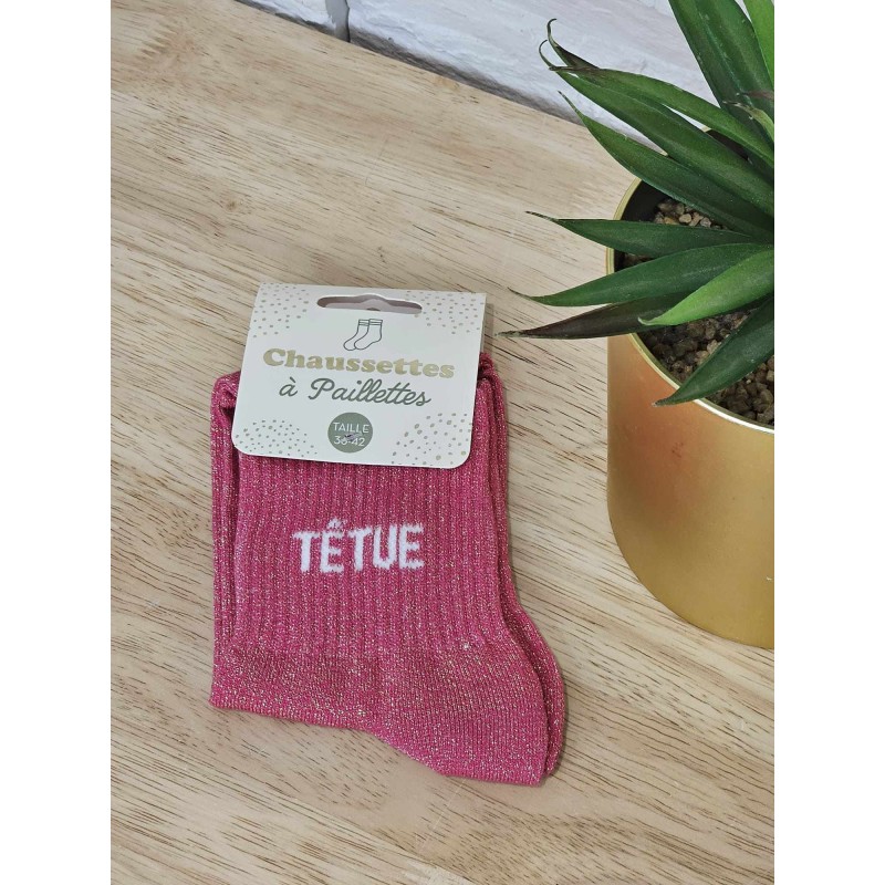 Chaussettes à paillettes "têtue" fushia